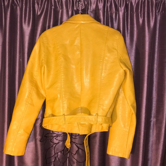 Mustard Yellow Faux Leather Moto Jacket - Picture 3 of 4